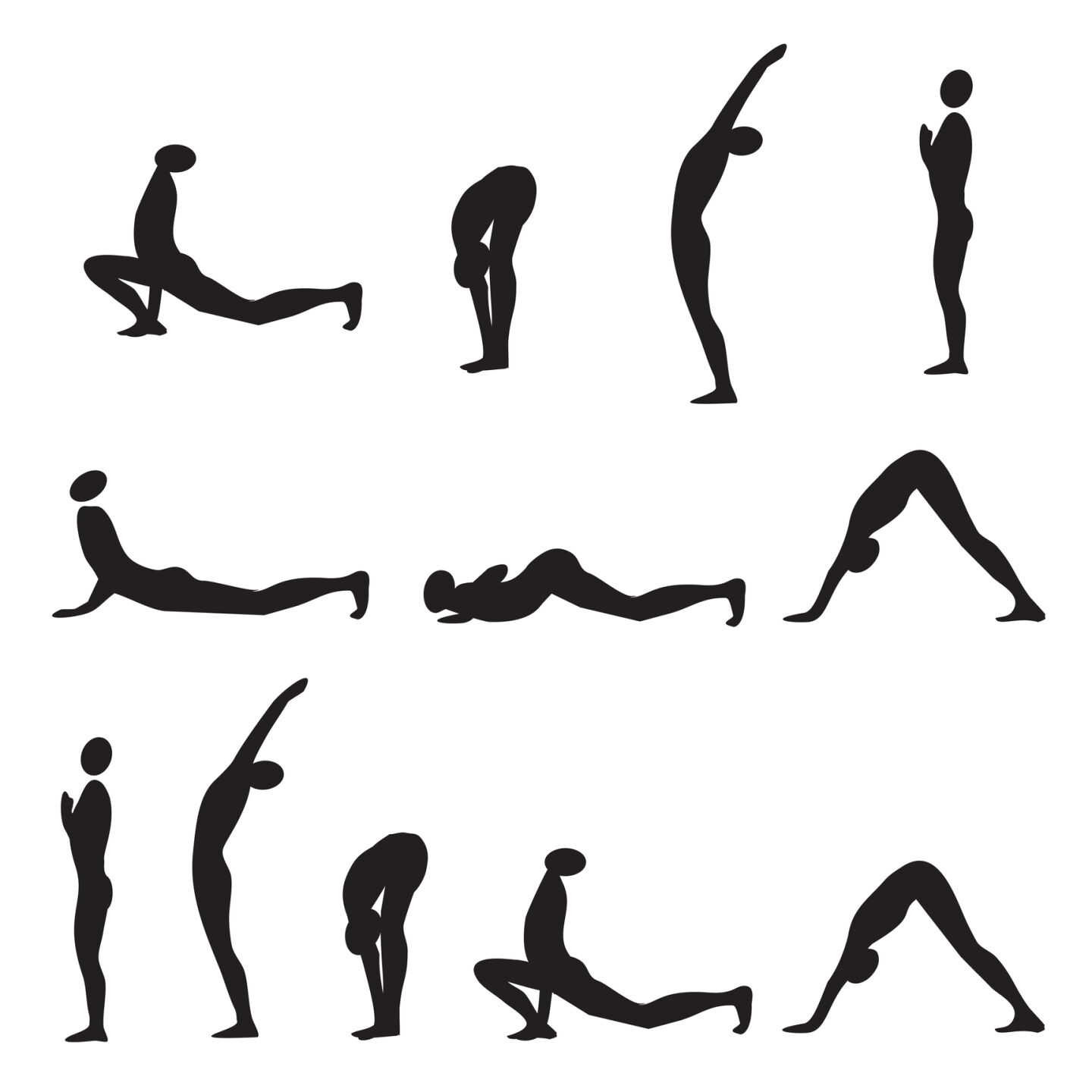 Yoga sun salutation icons, instructions.